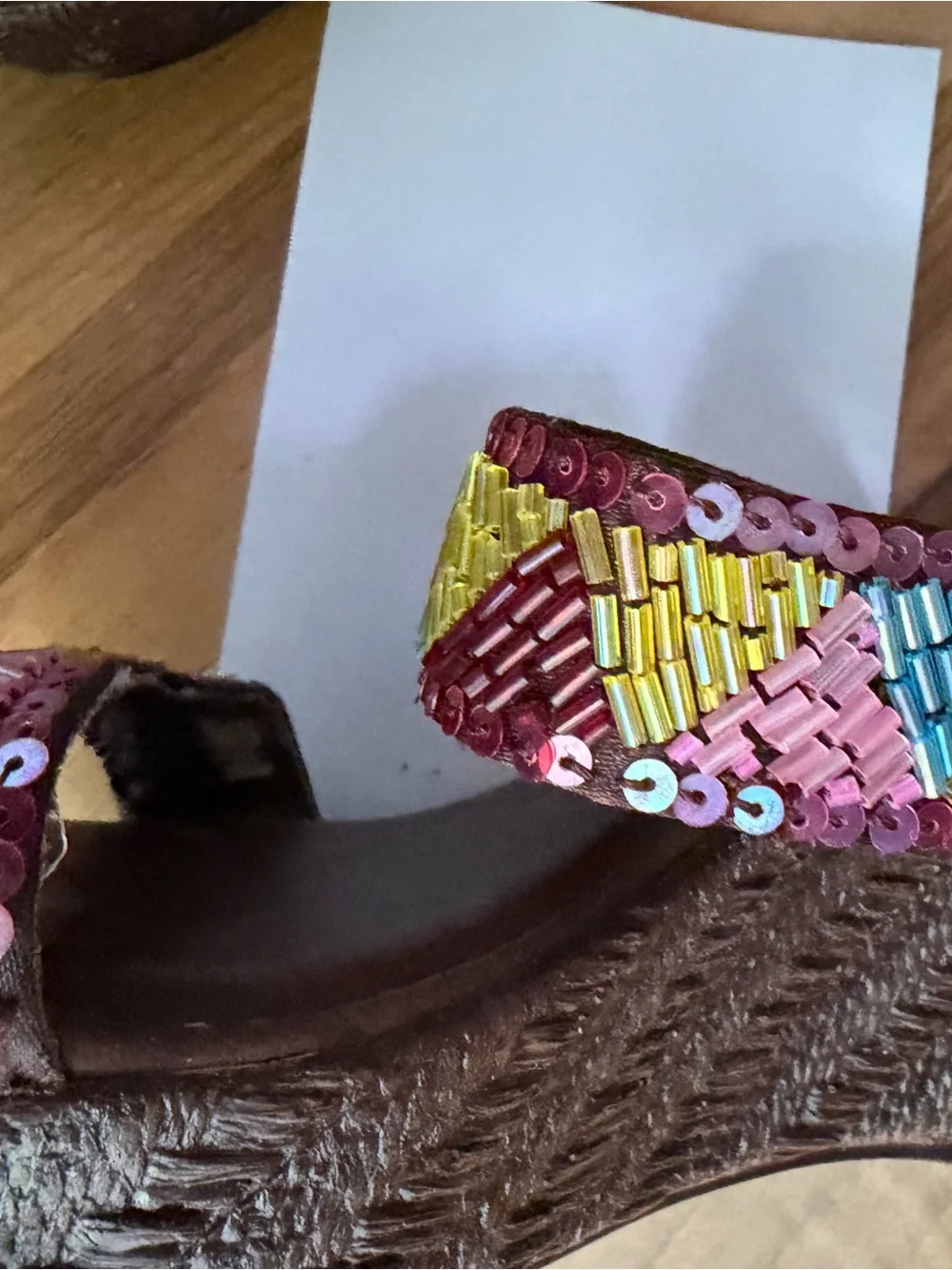 Italian Shoemakers Lightweight Brown Wedge Sandals Sequin Straps, 6.5, Like New
